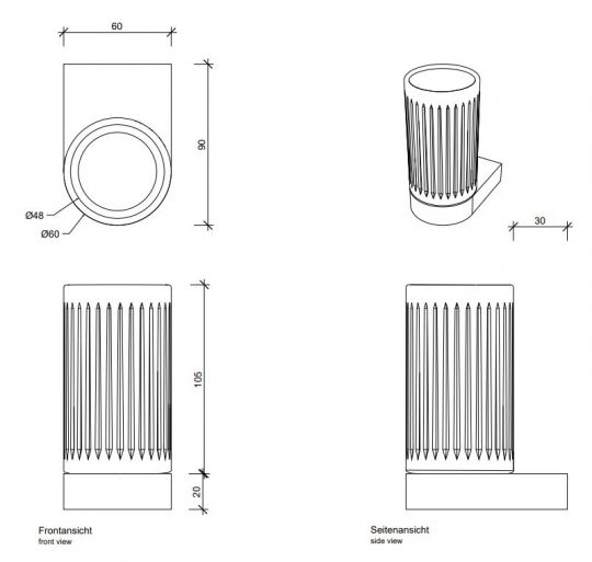 Подвесной стакан для щеток Decor Walther Century рифлёный 05869 схема 5