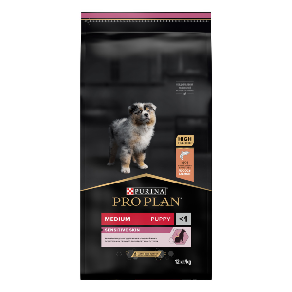 Сухой корм для щенков средних пород Pro Plan Medium Puppy Sensitive Skin с чувствительной кожей с лососем