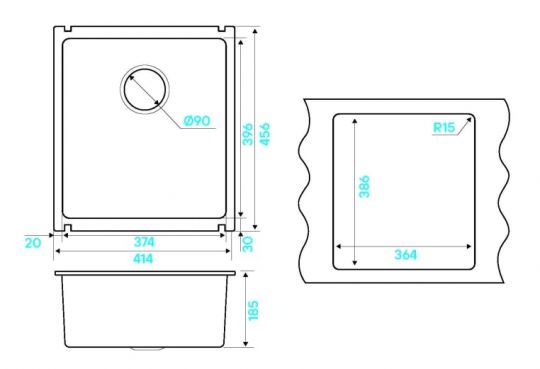 Мойка кухонная Kuchenstern SUBKERAM 45 KeraPlus 300K30 41,4х54,6 см схема 4 Мойка кухонная Kuchenstern SUBKERAM 45 KeraPlus 300K30 41,4х54,6 см схема 4