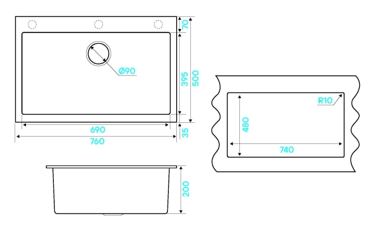 Мойка кухонная Kuchenstern OBEN 80 a-Granit 20520 76х50 см ФОТО