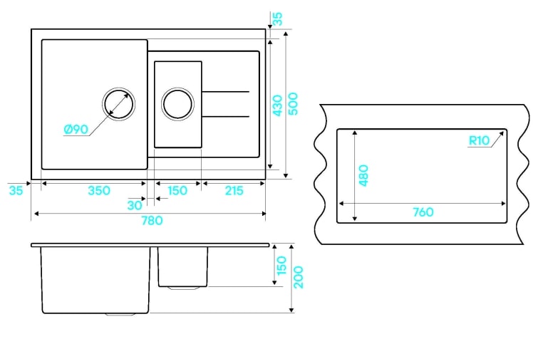 Мойка кухонная Kuchenstern PLAT 60-2 a-Granit 20720 78х50 см ФОТО
