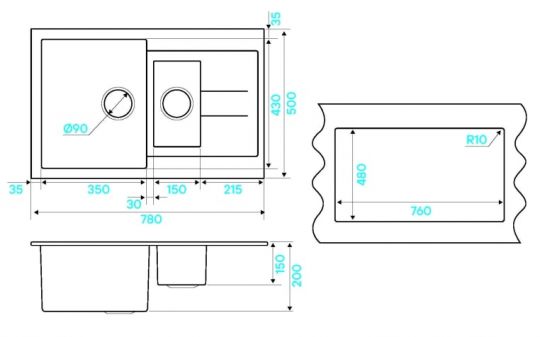 Мойка кухонная Kuchenstern PLAT 60-2 a-Granit 20720 78х50 см схема 6