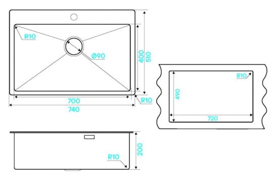 Мойка кухонная Kuchenstern WERK 80 AISI 304/R10 50850 74х51 см схема 4