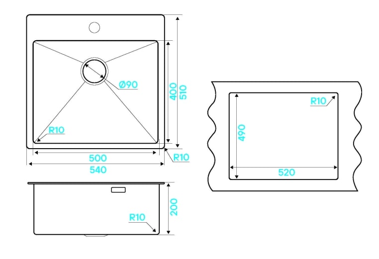 Мойка кухонная Kuchenstern WERK 60 AISI 304/R10 50750 54х51 см ФОТО