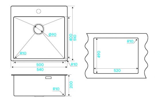Мойка кухонная Kuchenstern WERK 60 AISI 304/R10 50750 54х51 см схема 5