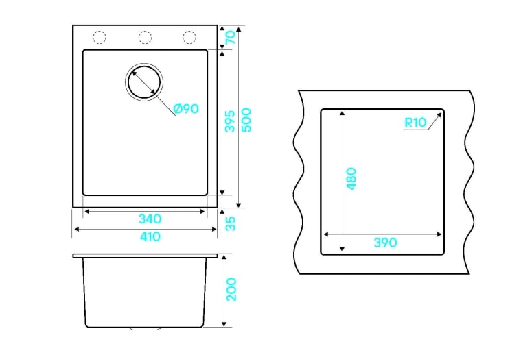 Мойка кухонная Kuchenstern OBEN 45 a-Granit 20320 41х50 см ФОТО