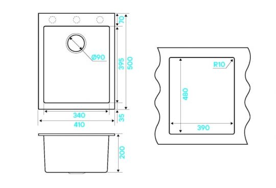 Мойка кухонная Kuchenstern OBEN 45 a-Granit 20320 41х50 см схема 6
