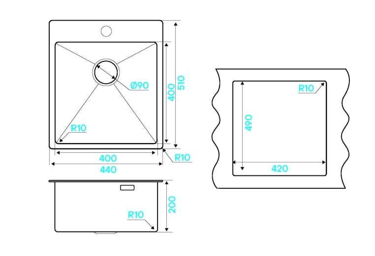 Мойка кухонная Kuchenstern WERK 45 AISI 304/R10 50550 44х51 см ФОТО