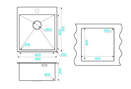Мойка кухонная Kuchenstern WERK 45 AISI 304/R10 50550 44х51 см схема 4