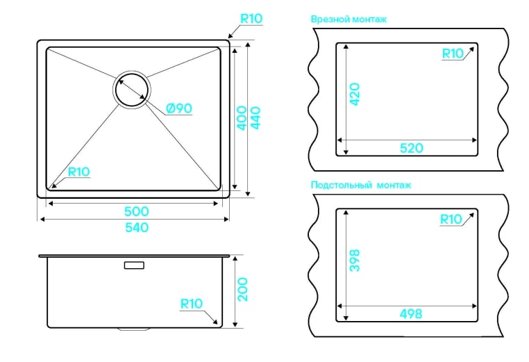 Мойка кухонная Kuchenstern KRAFT 60 AISI 304/R10 50250 54х44 см ФОТО