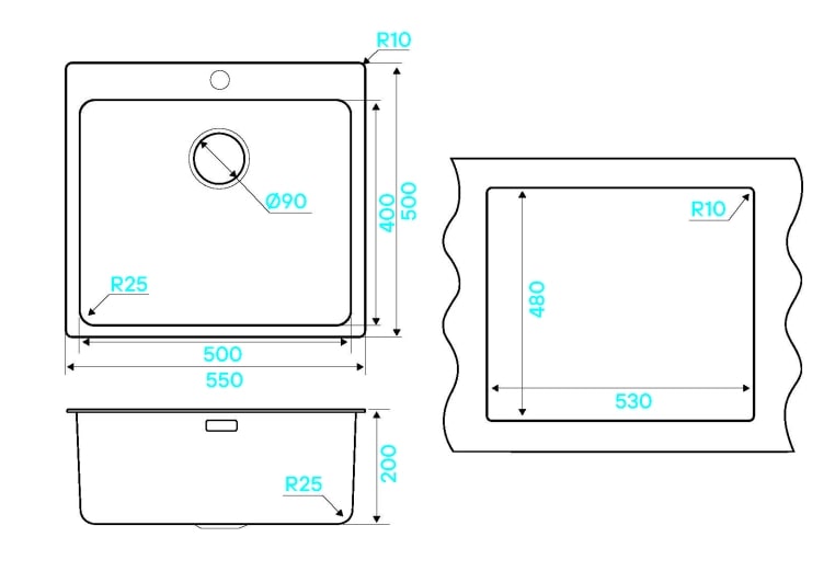 Мойка кухонная Kuchenstern HERD 60 AISI 304/R25 558SS50 55х50 см ФОТО