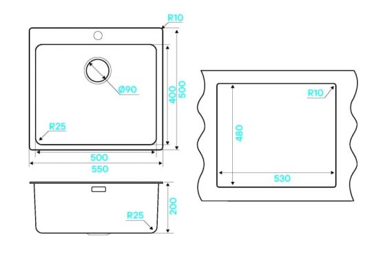 Мойка кухонная Kuchenstern HERD 60 AISI 304/R25 558SS50 55х50 см схема 3