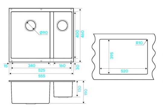 Мойка кухонная Kuchenstern UNDER 60-2 Ku-Granit 10210 55,5х46 см схема 8 Мойка кухонная Kuchenstern UNDER 60-2 Ku-Granit 10210 55,5х46 см схема 8