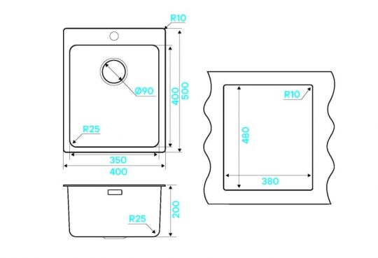 Мойка кухонная Kuchenstern HERD 40 AISI 304/R25 555SS50 40х50 см схема 3