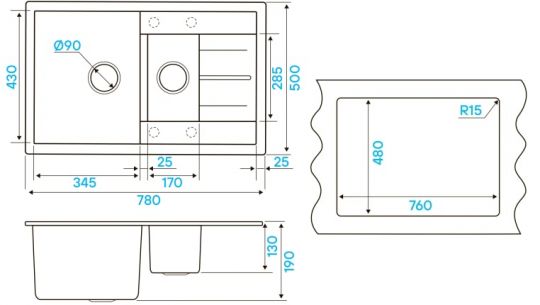 Мойка кухонная Kuchenstern FLUG 60-2 Ku-Granit 11010 78х50 см схема 8 Мойка кухонная Kuchenstern FLUG 60-2 Ku-Granit 11010 78х50 см схема 8