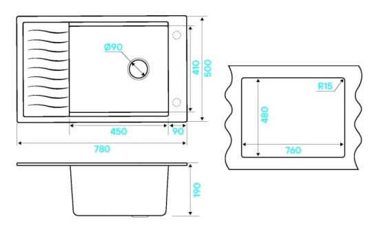 Мойка кухонная Kuchenstern BRETT 60 Ku-Granit 11110 78х50 см схема 9