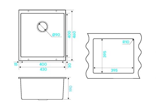 Мойка кухонная Kuchenstern UNDER 50 Ku-Granit 10010 43х46 см схема 8