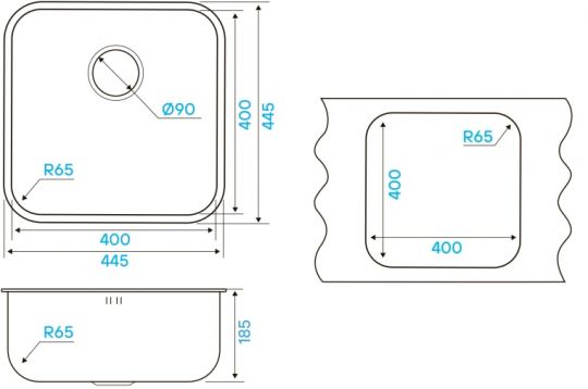 Мойка кухонная Kuchenstern RUND 45 AISI 304/R65 650SS60 44,5х44,5 см схема 3 Мойка кухонная Kuchenstern RUND 45 AISI 304/R65 650SS60 44,5х44,5 см схема 3