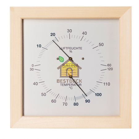 Термометр-гигрометр для сауны Fischer в деревянном корпусе квадратный