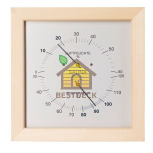 Термометр-гигрометр для сауны Fischer в деревянном корпусе квадратный