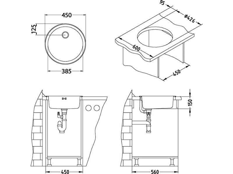 Мойка для кухни Alveus FORM FORM 10 NAT-60 FI 450 1008987 в комплекте с сифоном 45х45 см ФОТО