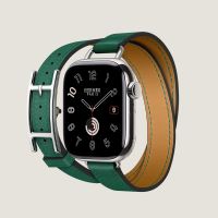 Часы Apple Watch Hermès Series 9 GPS + Cellular 41mm Silver Stainless Steel Case with Vert Moyen Hapi  Attelage Double Tour