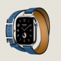 Часы Apple Watch Hermès Series 9 GPS + Cellular 41mm Silver Stainless Steel Case with Bleu De France Hapi  Attelage Double Tour