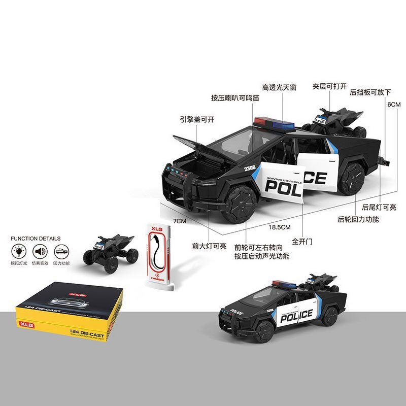 Машинка металлическая Tesla Cybertruck Police 1/24 M92314