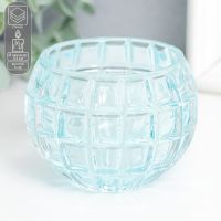 Стеклянный подсвечник на 1 свечу «Бочонок», d=4.5 см, голубой, 7.5?7.5?6 см