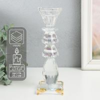 Подсвечник стекло на 1 свечу "Бутон и два листочка" прозрачный d=2,3 и 4 см 6,5х6,5х20,2 см   970283