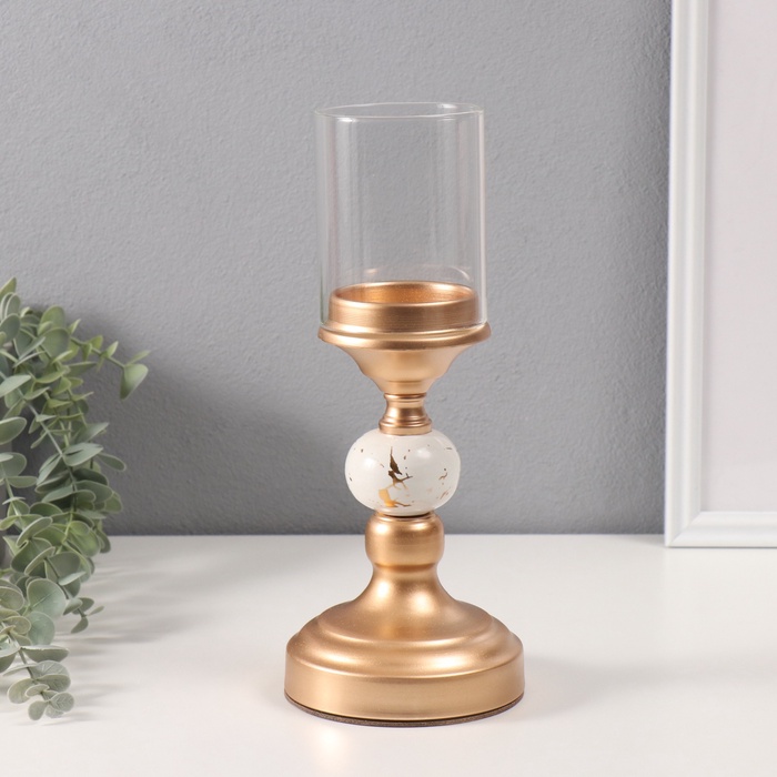 Металлический подсвечник на 1 свечу «Мраморный шар с золотом», 19.5?11.5?11.5 см