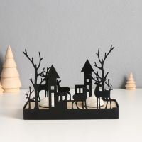 Подсвечник на 2 свечи «Олени и домика», d=4 см, металл, дерево, 7.5?18?14 см