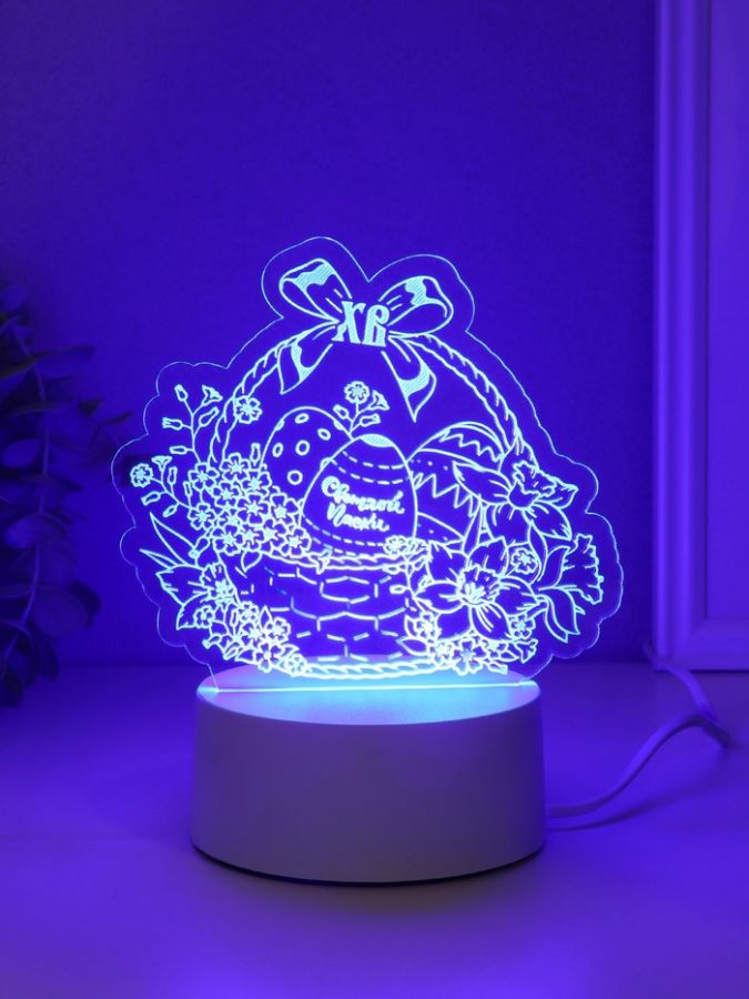 Светильник 3D-ночник RISALUX «Фигурка. Пасхальная корзинка», LED, RGB, от сети, 9.5?17?16.3 см