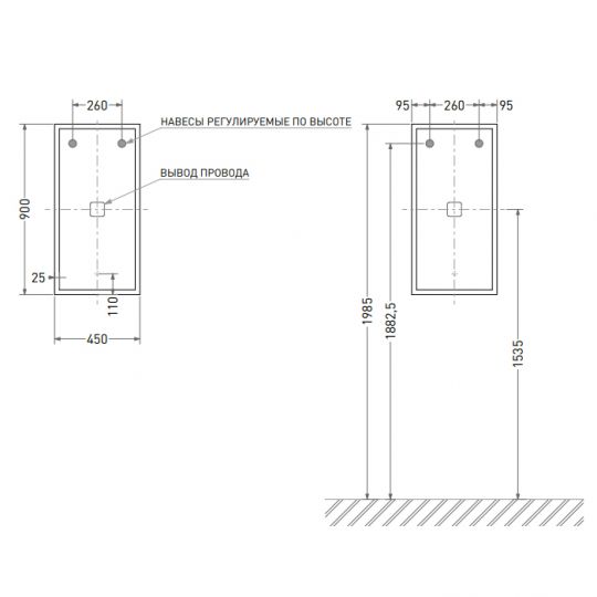 Зеркало для ванной Salini Armonia 450x900 27MA.01.450.900 схема 2