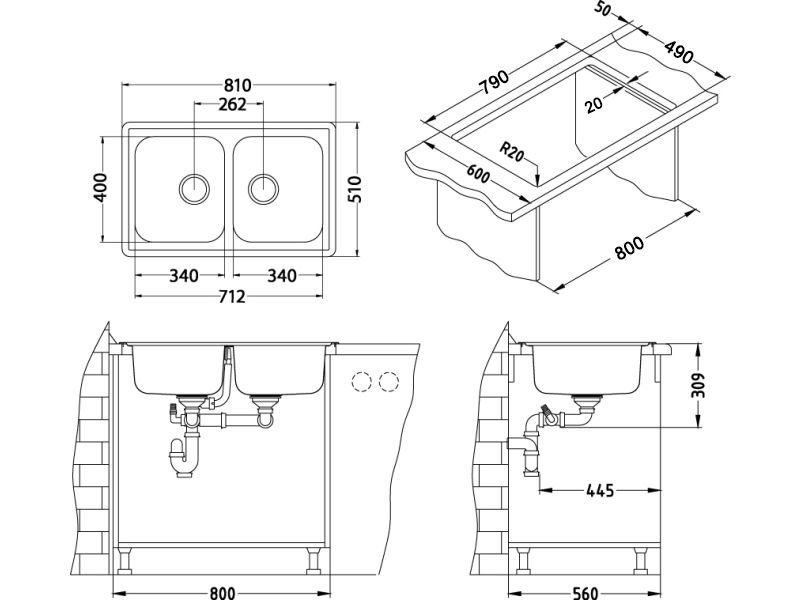 Мойка для кухни Alveus ELEGANT 40 SAT-90 в комплекте с сифоном 81х51 см ФОТО