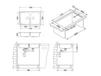 Мойка для кухни Alveus LINE 90 NAT-60 в комплекте с сифоном 79х50 см схема 2