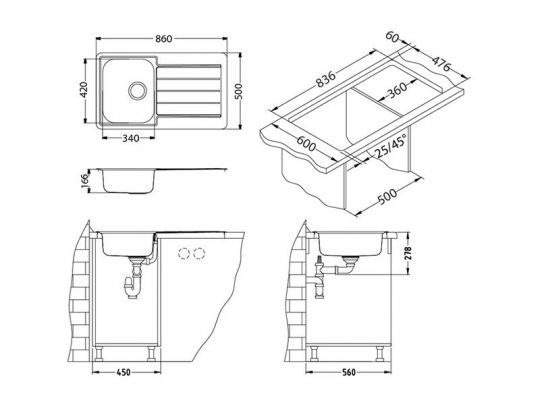Мойка для кухни Alveus LINE MONARCH 20 с выпуском без сифона 86х50 см схема 9