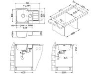 Мойка для кухни Alveus LINE MAXIM 70 FS SAT-90 1+1/2 в комплекте с сифоном 79,5х50,5 см схема 5