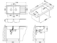 Мойка для кухни Alveus LINE MAXIM 100 SAT-90 в комплекте с сифоном 116,5х50,5 см схема 3