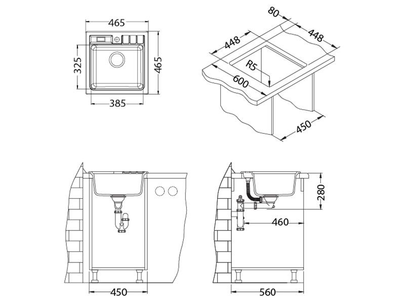 Мойка для кухни Alveus NIAGARA 20 GRANITAL с сифоном 46,5х46,5х18 см ФОТО
