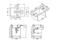 Мойка для кухни Alveus ROCK 70 GRANITAL 1+1/2 с сифоном 78х48х18 см схема 12