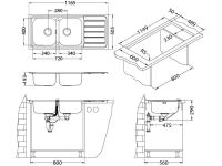Мойка для кухни Alveus LINE MAXIM 100 SAT 90 с FS в комплекте с сифоном 116,5х50,5 см схема 6
