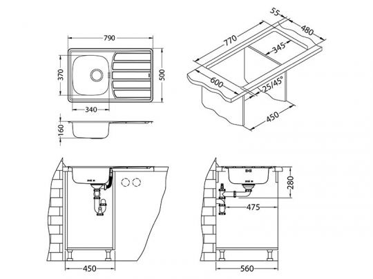 Мойка для кухни Alveus ZOOM 20 NAT-90 в комплекте с сифоном 79х50 см схема 6