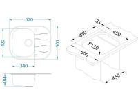 Мойка для кухни Alveus WAVE 10 в комплекте с сифоном 62х50 см схема 3