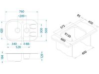 Мойка для кухни Alveus WAVE 30 1+1/2 в комплекте с сифоном 76х50 см схема 3