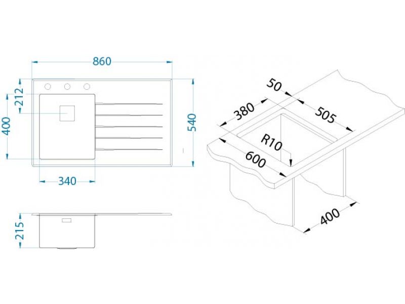Мойка для кухни Alveus CRYSTALIX 10 левая с сифоном дозатором коландером 86х54 см ФОТО