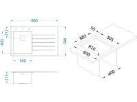 Мойка для кухни Alveus CRYSTALIX 10 левая с сифоном дозатором коландером 86х54 см схема 2