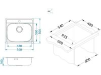 Мойка для кухни Alveus MORE 10 LEI-90 в комплекте с сифоном 56х50 см схема 3