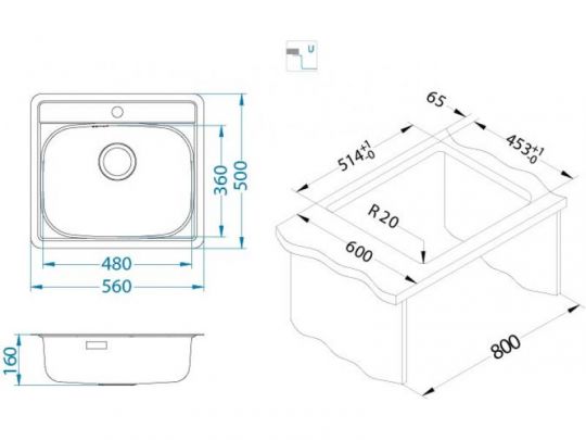 Мойка для кухни Alveus MORE 10 FS NAT-90 в комплекте с сифоном 56х50 см схема 4