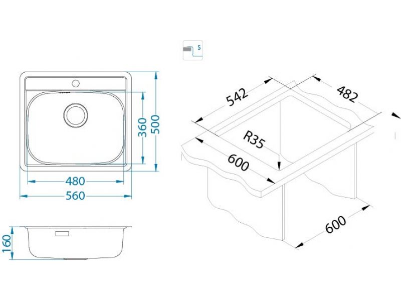 Мойка для кухни Alveus MORE 10 FS NAT-90 в комплекте с сифоном 56х50 см ФОТО